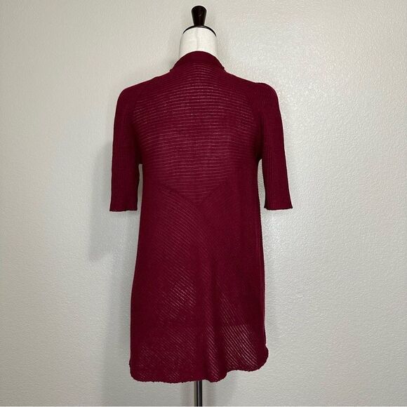 Eileen Fisher 100% Wool Burgundy Open Front Cardigan - Picture 6 of 11